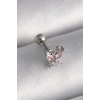 Mey İthalat® 316L Çelik Gümüş Renk Pembe Zirkon Taşlı Kelebek Tragus Piercing