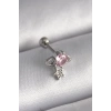 Mey İthalat® 316L Çelik Gümüş Renk Pembe Zirkon Taşlı Sallantı Yıldız Detay Tragus Piercing