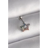 Mey İthalat® 316L Çelik Gümüş Renk Renkli Zirkon Taşlı Yıldız Model Tragus Piercing
