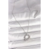 Mey İthalat® 316L Çelik Gümüş Renk Zincir Zirkon Taş İşlemeli Daire Model Kadın Kolye