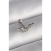 Mey İthalat® 316L Çelik Gümüş Renk Zirkon Taş Detay Kanat Model Tragus Piercing