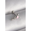 Mey İthalat® 316L Çelik Gümüş Renk Zirkon Taş Detay Pembe Kalp İşleme Tragus Piercing