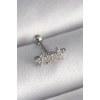 Mey İthalat® 316L Çelik Gümüş Renk Zirkon Taşlı Yonca Tragus Piercing