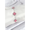 Mey İthalat® 316L Çelik Gümüş Zincir Pembe Renk Yonca Bileklik