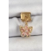 Mey İthalat® 316L Çelik Sallantılı Zirkon Taşlı Çiçek Figürlü Kelebek Model Gold Renk Nomination Charm