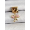 Mey İthalat® 316L Çelik Sallantılı Zirkon Taşlı Fiyonk Model Gold Renk Nomination Charm