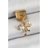 Mey İthalat® 316L Çelik Sallantılı Zirkon Taşlı Fiyonk Model Gold Renk Nomination Charm