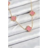 Mey İthalat® 316L Çelik Zincir Gold Pembe Renk Yonca Kadın Kolye