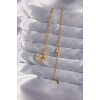 Mey İthalat® 316L Çelik Zincir Gold Renk Zirkon Taşlı Yıldız Figürlü Oval Kolye