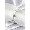 Mey İthalat® 316L Çelik Zincir Gümüş Renk Zirkon Taşlı Yonca Beyaz Kadın Bileklik