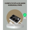 Mey İthalat® 4 Prizli 3 USB Portlu Anahtarlı Akım Korumalı Priz