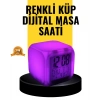 Mey İthalat® 7 Renk LED Işıklı Alarmlı Dijital Küp Masa Saati Termometreli
