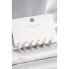 Mey İthalat® 925 Ayar Gümüş Çivi Pirinç Gümüş Renk İşlemeli Halka Model Kadın Küpe Seti