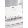 Mey İthalat® 925 Ayar Gümüş Çivi Pirinç Gümüş Renk Sarmal Halka Model Kadın Küpe Seti