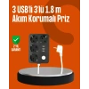 Mey İthalat® Akım Korumalı 3 USB Portlu 4’lü Priz 4.1A Hızlı Şarj
