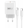 Mey İthalat®  C87C 30W Type-C Çıkışlı Ekstra DL51 1M Type-C to Type-C Kablolu PD Şarj Cihazı - Beyaz