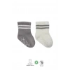 Mey İthalat®   Çemberli Kaymaz Soket Çorap 2Li BS10125 Gri Ekru