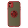 Mey İthalat®   iPhone 11 Kılıf Montreal Yüzüklü Silikon Kapak - Kırmızı