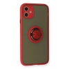Mey İthalat®   iPhone 11 Kılıf Montreal Yüzüklü Silikon Kapak - Kırmızı