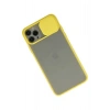 Mey İthalat®   iPhone 11 Pro Max Kılıf Palm Buzlu Kamera Sürgülü Silikon - Sarı