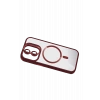 Mey İthalat®   iPhone 11 Remim Lensli Magsafe Standlı Kapak - Bordo
