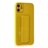 Mey İthalat®   iPhone 12 Kılıf Coco Karbon Standlı Kapak - Sarı