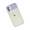 Mey İthalat®   iPhone 12 Kılıf Palm Buzlu Kamera Sürgülü Silikon - Lila