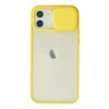 Mey İthalat®   iPhone 12 Kılıf Palm Buzlu Kamera Sürgülü Silikon - Sarı