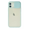 Mey İthalat®   iPhone 12 Kılıf Palm Buzlu Kamera Sürgülü Silikon - Turkuaz