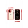 Mey İthalat®   iPhone 13 Pro Kılıf Miami Şeffaf Silikon - Kırmızı