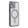Mey İthalat®   iPhone 14 Kılıf Joke Simli Magneticsafe Kılıf - Derin Mor