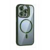Mey İthalat®   iPhone 15 Pro Max Remim Lensli Magsafe Standlı Kapak - Koyu Yeşil