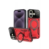 Mey İthalat®   iPhone 16 Kılıf Joy Lens Standlı Kapak - Kırmızı