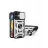 Mey İthalat®   iPhone 16 Kılıf Pars Lens Yüzüklü Silikon - Gümüş