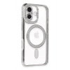 Mey İthalat®   iPhone 16 Plus Kılıf Joke Simli Magneticsafe Kılıf - Gümüş