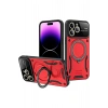 Mey İthalat®   iPhone 16 Pro Kılıf Joy Lens Standlı Kapak - Kırmızı