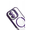 Mey İthalat®   iPhone 16 Remim Lensli Magsafe Standlı Kapak - Derin Mor