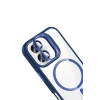 Mey İthalat®   iPhone 16 Remim Lensli Magsafe Standlı Kapak - Lacivert