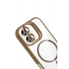 Mey İthalat®   iPhone 17 Remim Lensli Magsafe Standlı Kapak - Kahverengi