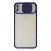 Mey İthalat®   iPhone XS Max Kılıf Palm Buzlu Kamera Sürgülü Silikon - Lacivert