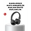 Mey İthalat® Kablosuz Kulak Üstü Bluetooth Kulaklık Güçlü Bas ve Katlanabilir Tasarım