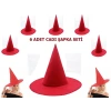 Mey İthalat® Kırmızı Renk Keçe Cadı Şapkası Yetişkin Çocuk Uyumlu 6 Adet