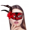 Mey İthalat® Kırmızı Renk Yandan Tüylü Güllü Gümüş Taşlı Pullu Maske 20x22 cm