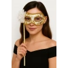 Mey İthalat®  Lüks Taşlı Saplı Maskeli Balo Maskesi Beyaz Renk 35 cm