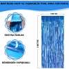 Mey İthalat® Mavi Renk Ekstra Metalize Parlak Saçaklı Arka Fon Perde İthal  1x2 Metre