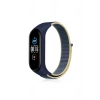 Mey İthalat®   Mi Band 4 Hasırlı Cırtcırtlı Kordon - Sarı-Lacivert