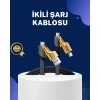 Mey İthalat® Örgülü Tasarım 4’ü 1 Arada USB-C Lightning Hızlı Şarj Kablosu