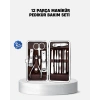 Mey İthalat® Özel Deri Çantalı 12 Parça Manikür Pedikür Bakım Seti Paslanmaz Çelik