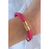 Mey İthalat® Pembe Renk Zirkon Taşlı Deri Çoklu Bileklik