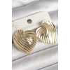Mey İthalat® Pirinç Gold Renk İşlemeli Plaka Kalp Model Kadın Küpe